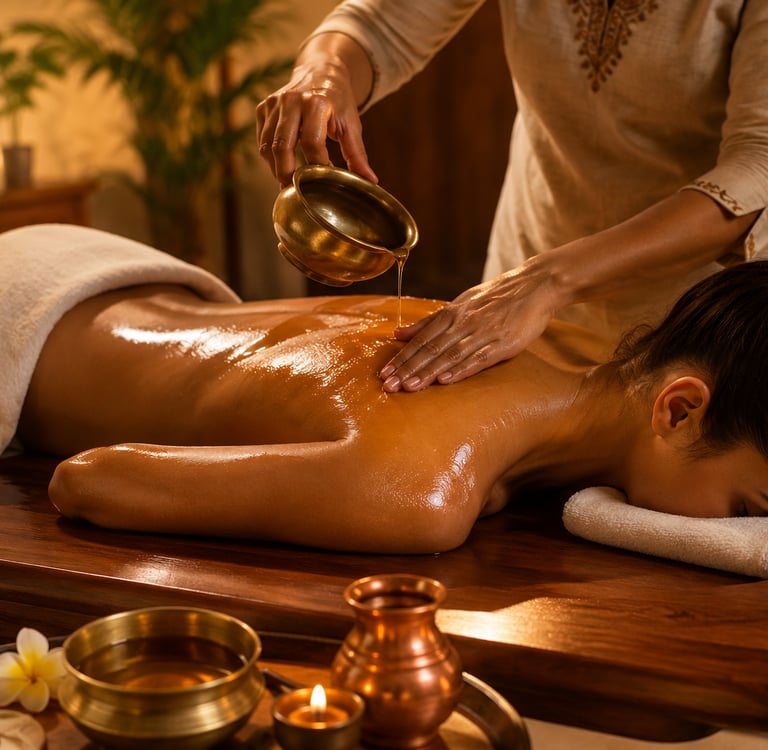 Massage Abhyanga à Castres avec huile chaude, réalisé selon la tradition ayurvédique