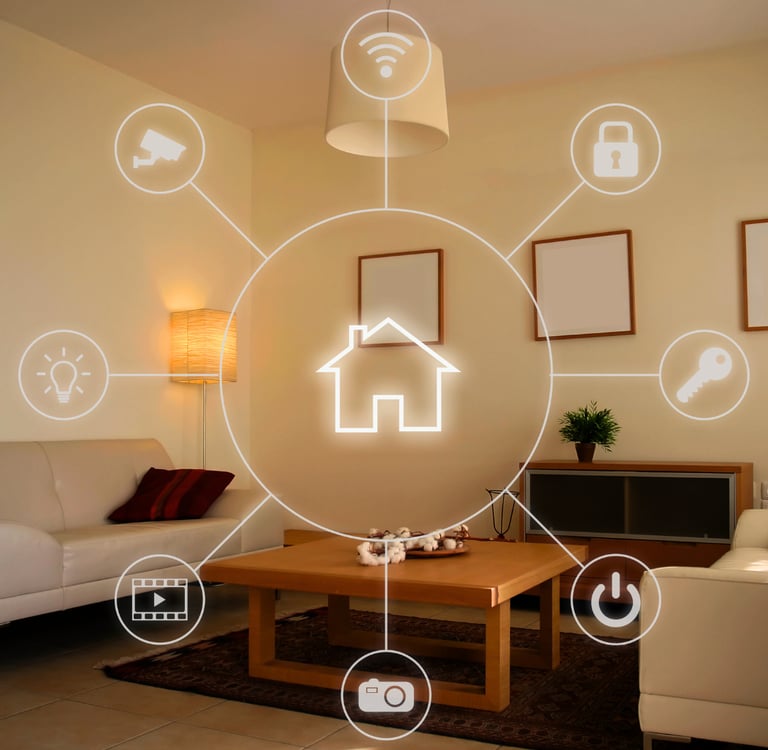 a living room with a table and a couch