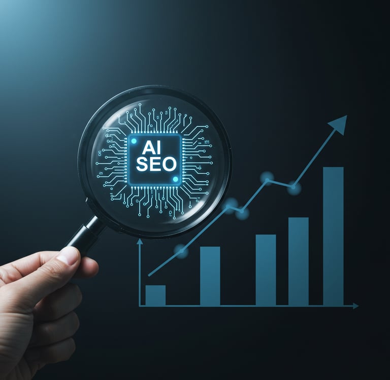 image of a magnifying glass indicating AI SEO