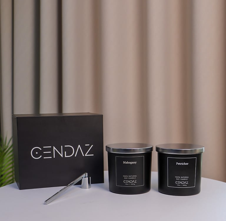 Soy wax candle in black glass jar with cotton wick