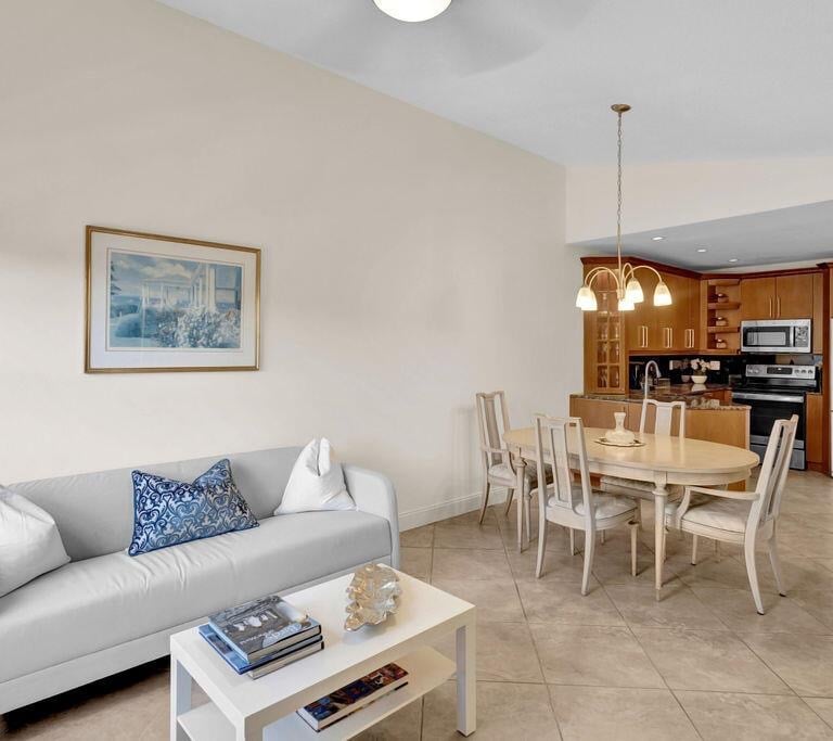 a living room with a couch and a table