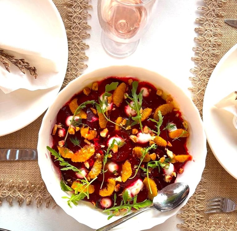 Fresh beetroot salad prepared by Villa Eats Private