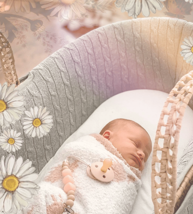 Sleeping newborn baby in cozy bassinet with gentle calming environment – Little Lala sleep support