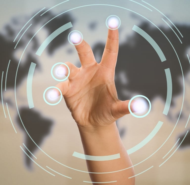 a person holding up a peace sign with a world map in the background-Ai-Integrated Digital Academy