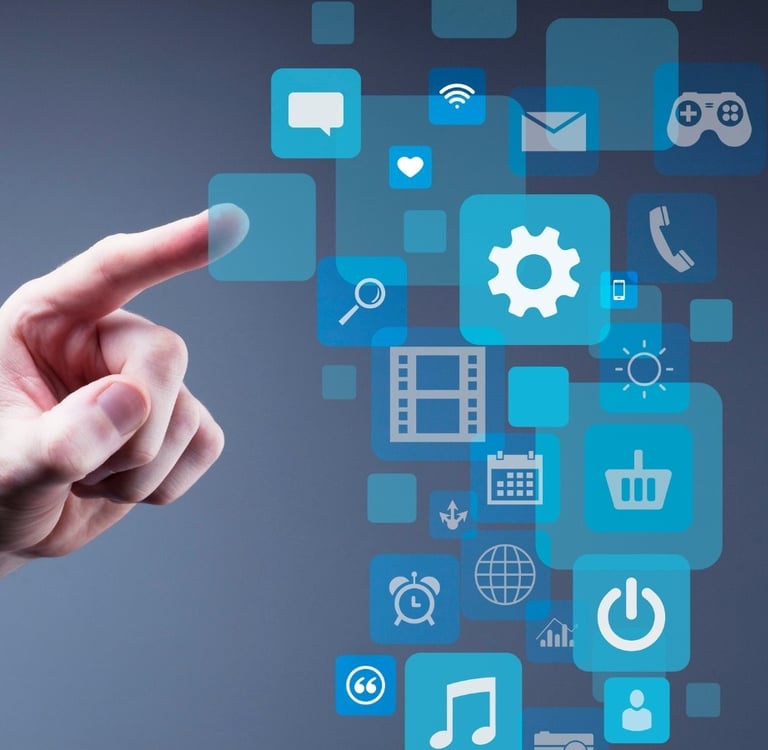 a person pointing at a screen with a finger on it-digital vs. traditional marketing