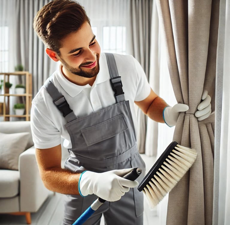 cleaning Curtain with soft brush