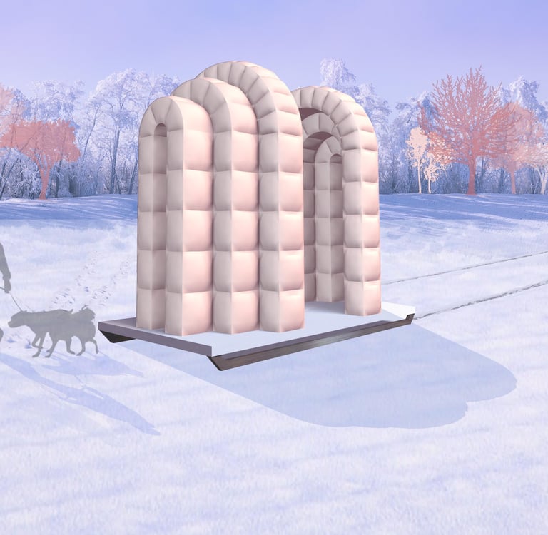 an arched temporary shelter set on a sled