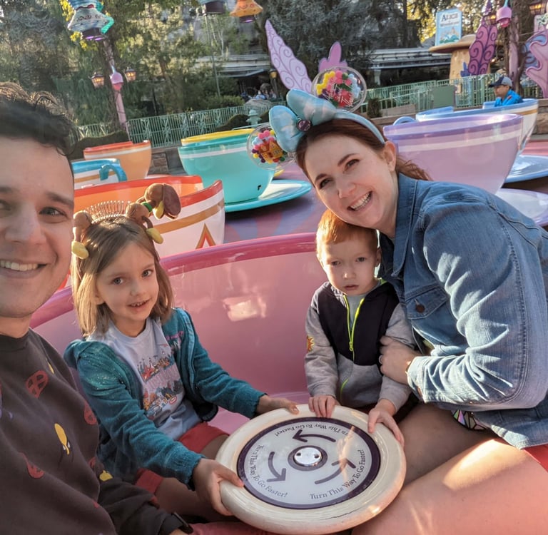 Matzenbacher Family's 1st Trip to Disneyland circa 2022, riding the Teacups