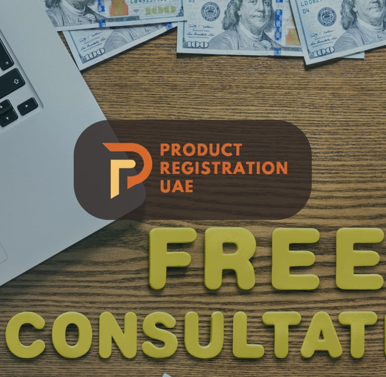 Product Registration UAE Logo with Free Consultation background