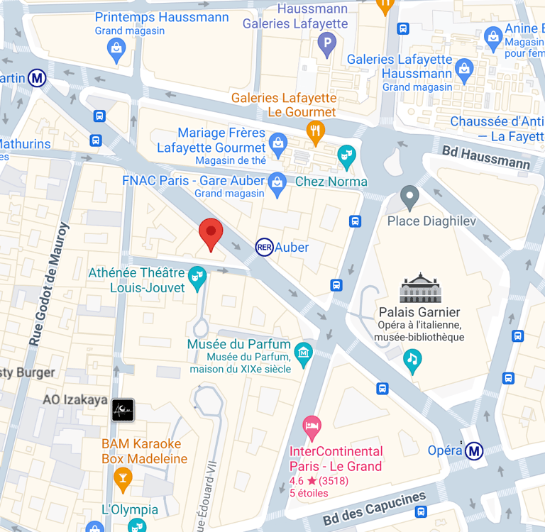 Carte indiquant la localisation du Palais du Stylo - 9 rue Auber 75009