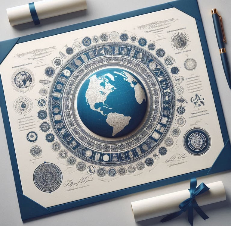 traducao-de-diplomas-com-certificado-mostrando-um-globo-e-papeis