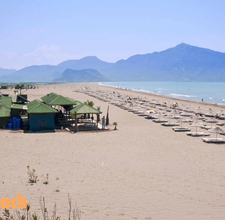İztuzu Beach with a lot of umbrellas