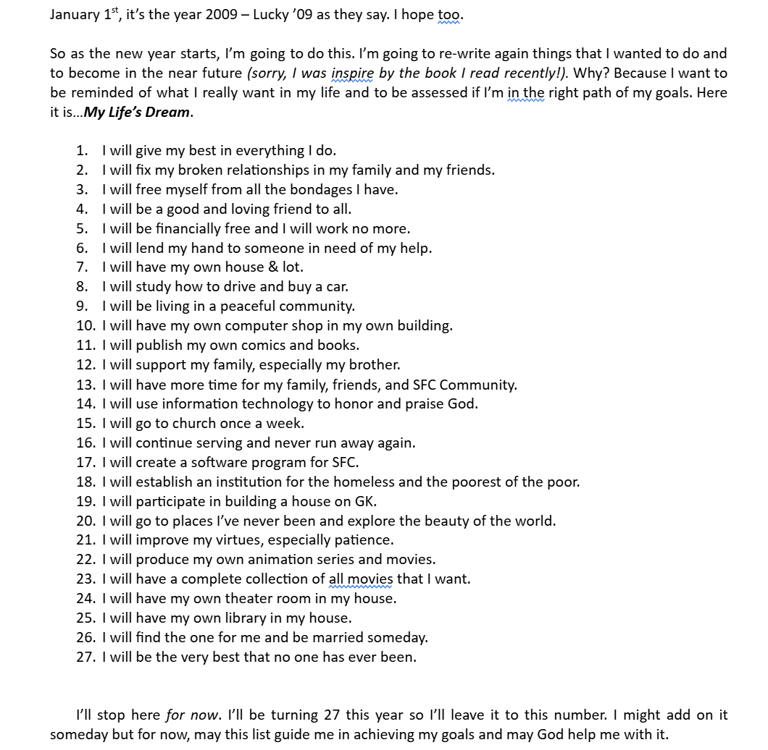 Seven's 2009 Life Dream