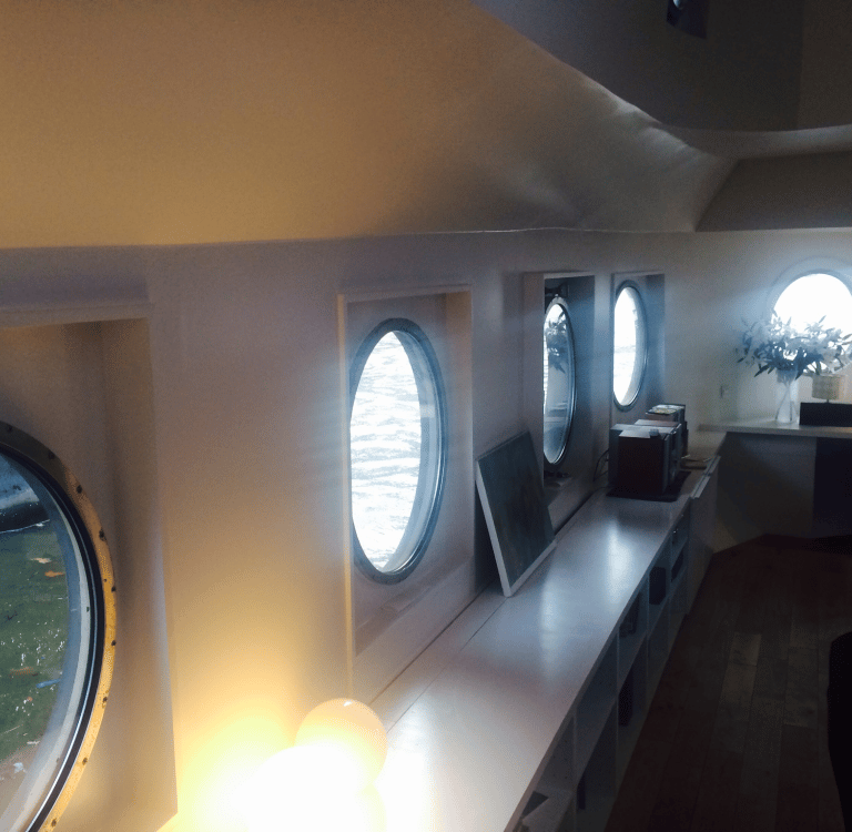 Portholes in a Dutch barge living room