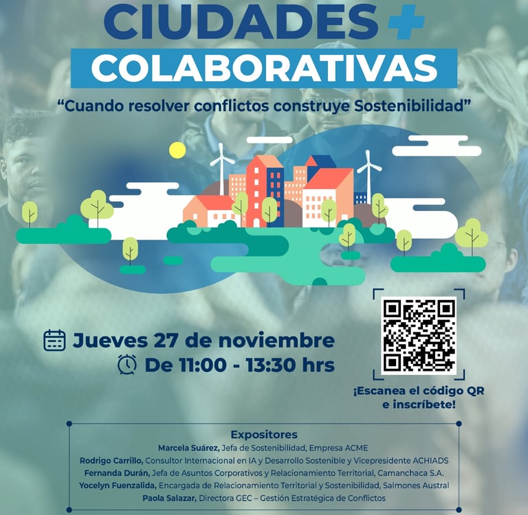 Afiche de evento Ciudades + Colaborativas donde participará Rodrigo Carrillo