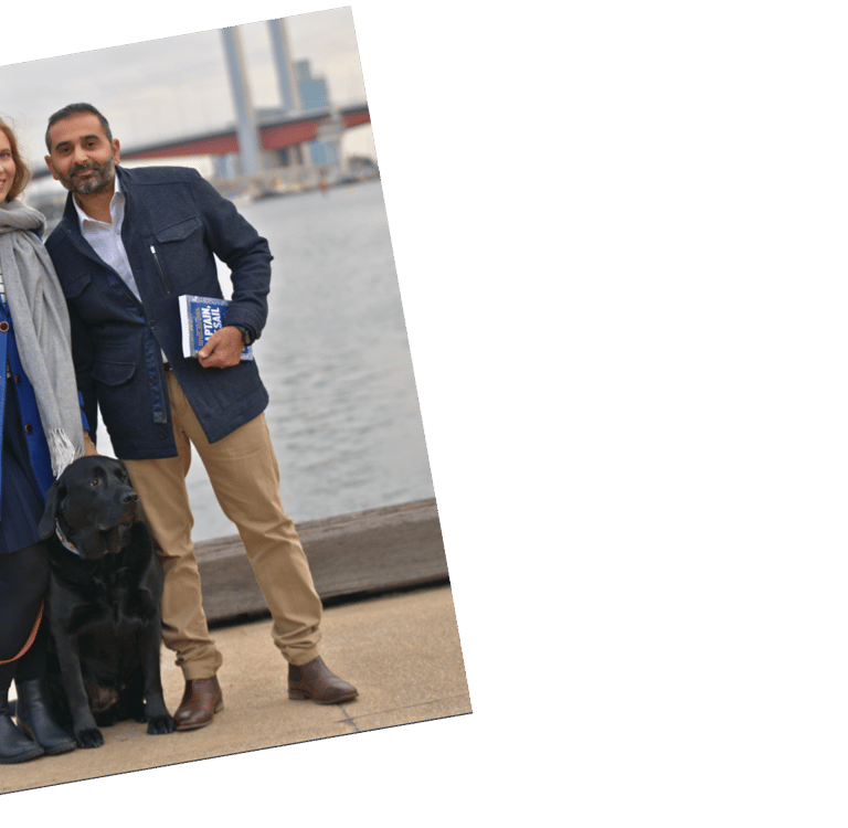 Dave Chauhan with his wife Saari and their dog Seve in Melbourne, Australia