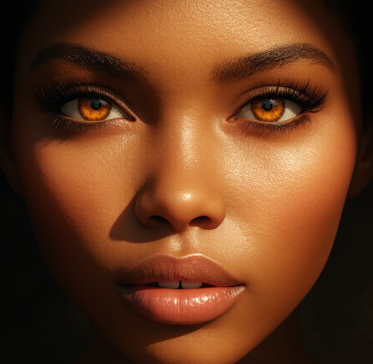 a woman with orange eyes