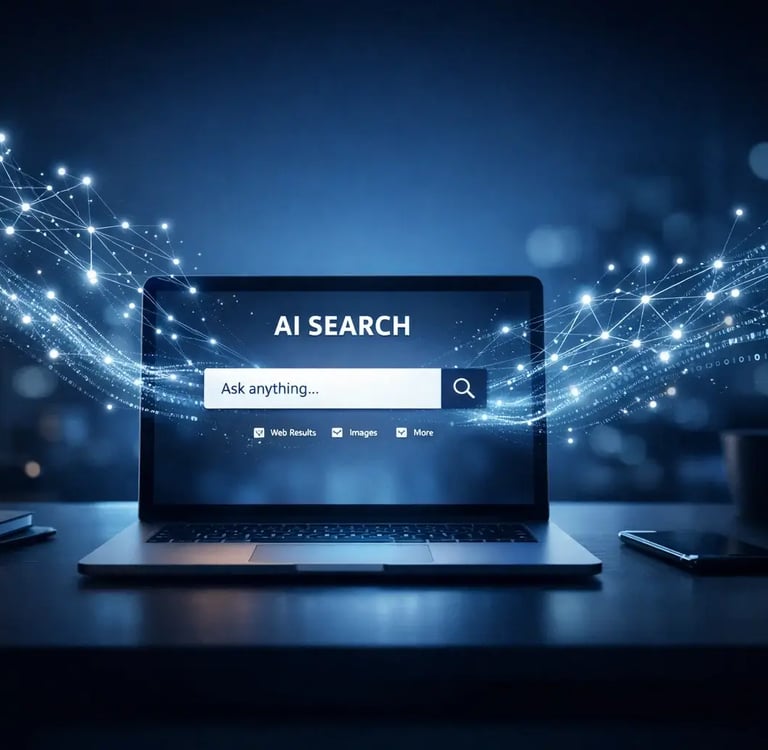 AI search engine interface showing how generative AI answers search queries