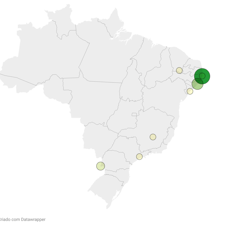 a map of brazil with a green dot on the map