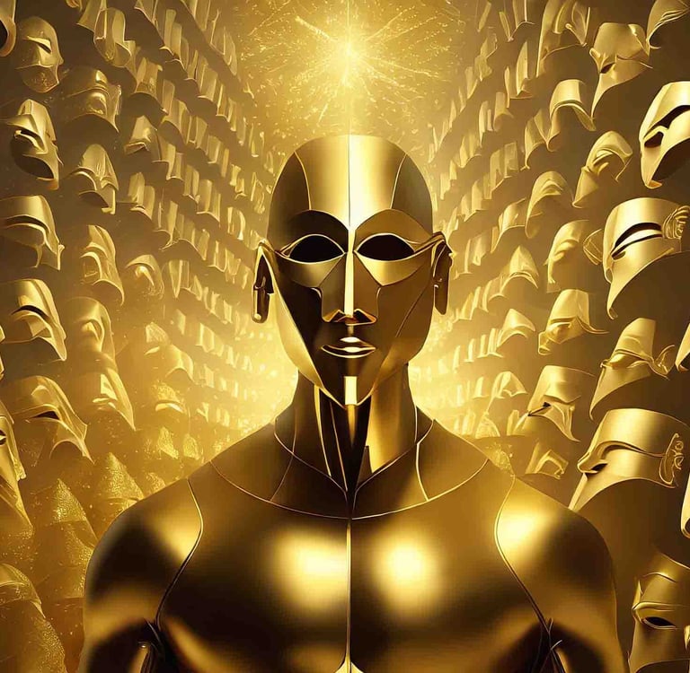 máscara dorada rodeada de otras máscaras