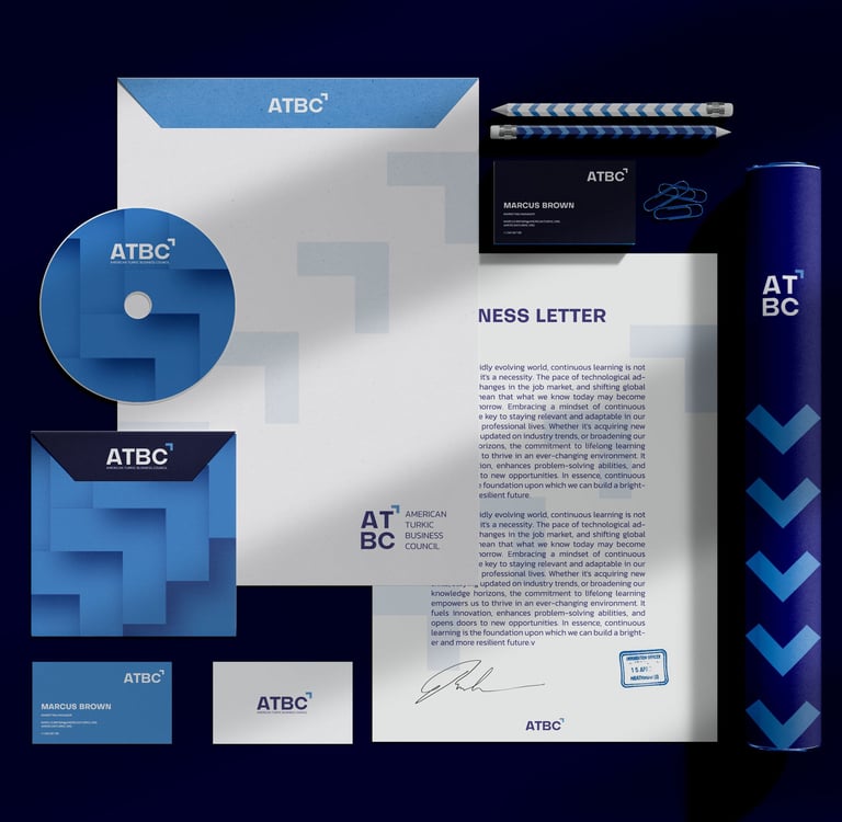 a business letterhead with a blue and white envelope