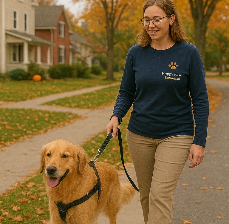 Safe one-on-one dog walk in Burlington neighborhood