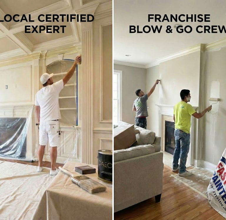 Side-by-side comparison of Daeco Expert Painters Denver performing high-end interior 