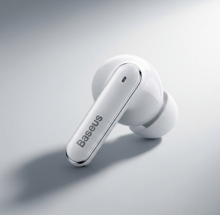 um par de fones de ouvido com um fone de ouvido branco