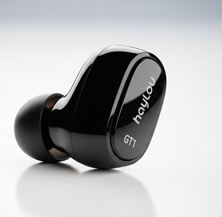 um fone de ouvido preto com a palavra "s" escrita nele