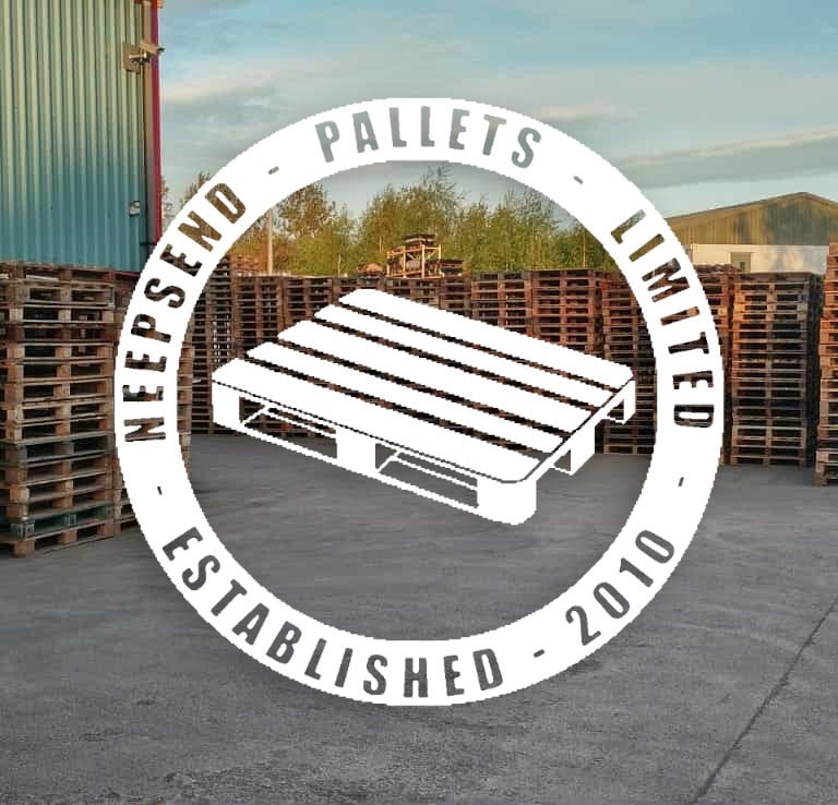 Yard with pallets and Neepsend Pallets logo
