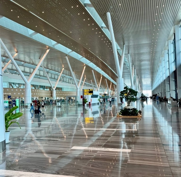 Travellers inside the domestic airport terminal in Vietnam