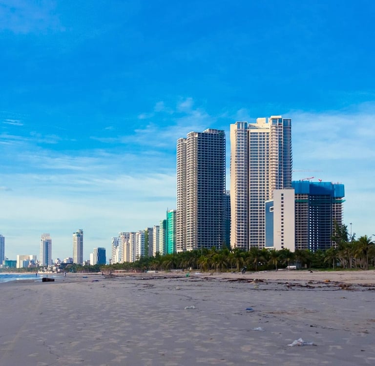 Da Nang's My Khe Beach with coastline buildings