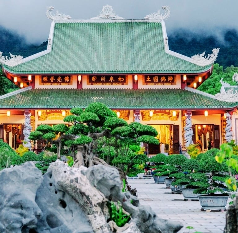 Main hall at Linh Ung Pagoda on Son Tra Peninsula in Da Nang, Vietnam