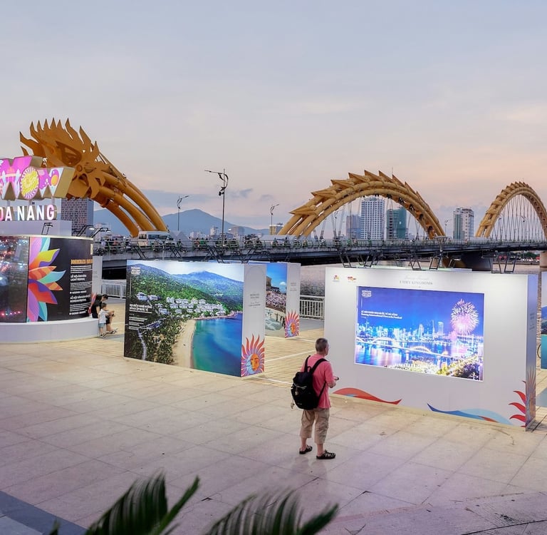 Traveller in Da Nang, Vietnam near the Han River and Dragon Bridge