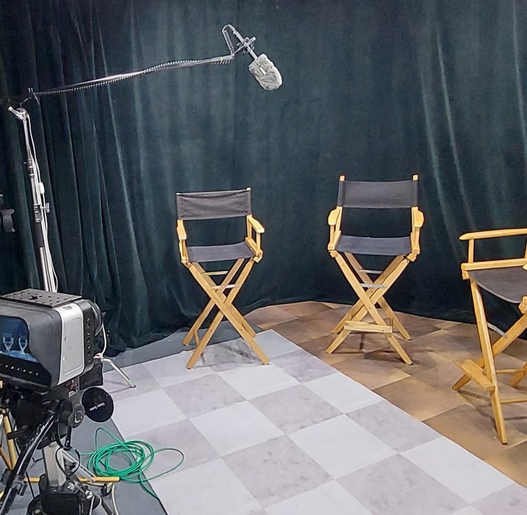 Simple black curtain with 3 Director's Chairs