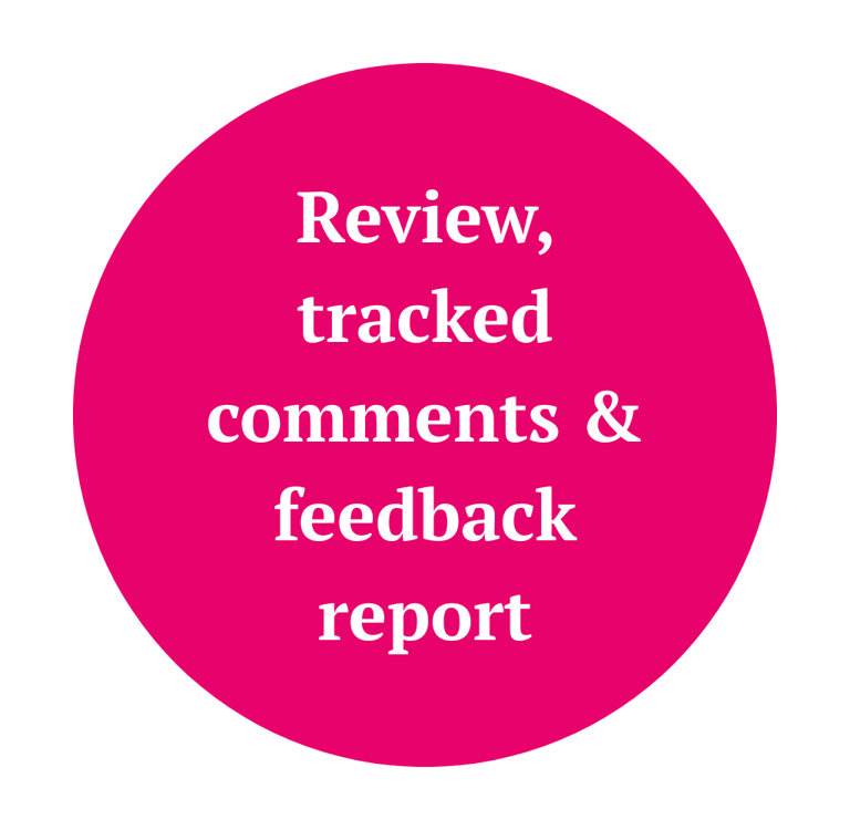 Text in cirle: Review tracked comments and feedback report