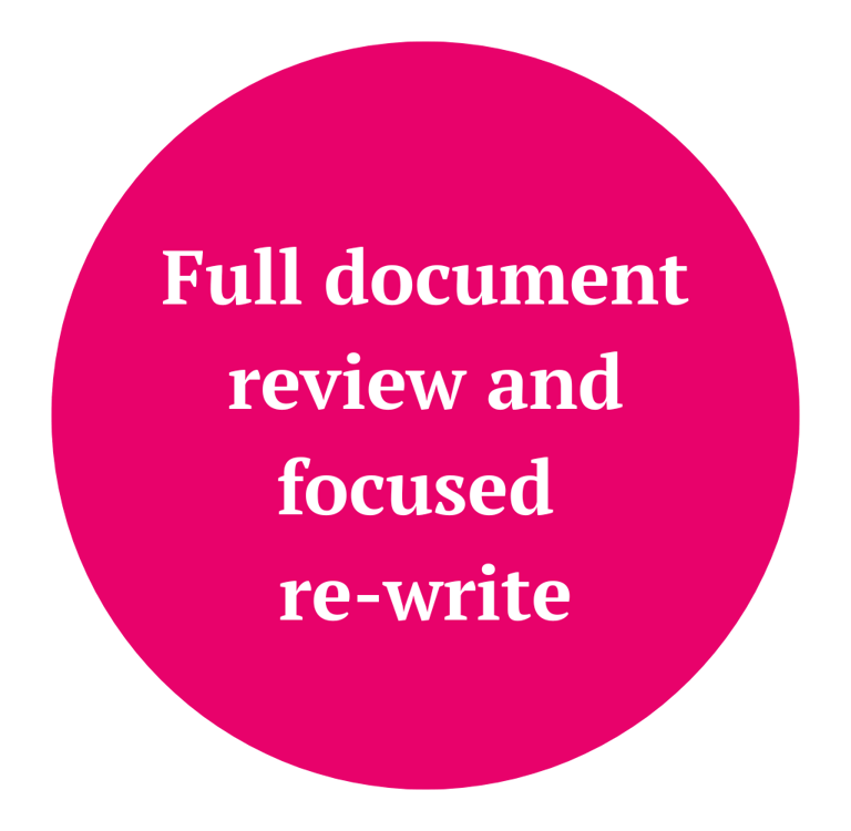 Text in circle: Full document review and focused rewrite