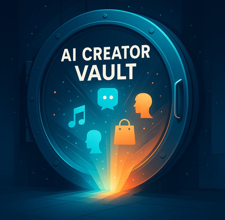Website banner that says ai creator vault with a vault door in the backround