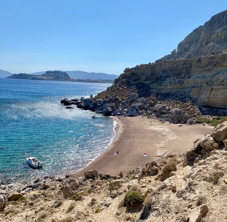 a beach with a boat in the water