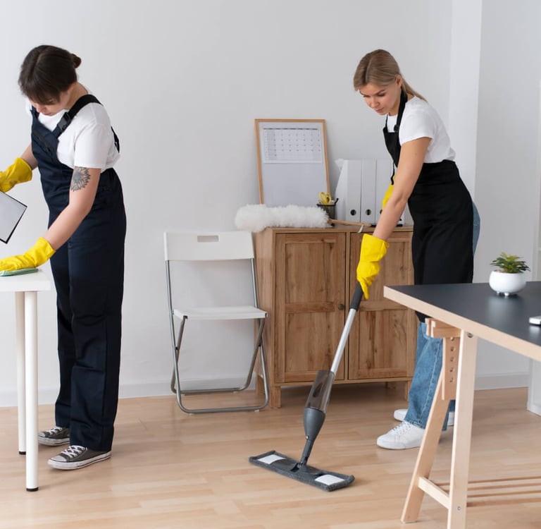 professional cleaners during office cleaning