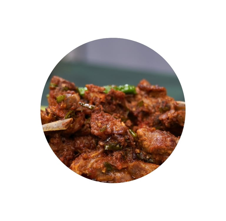 Pathar ka gosht with seared meat pieces cooked in rich spices