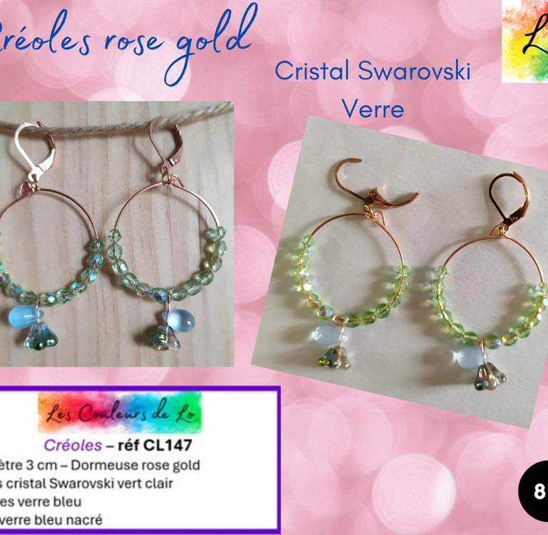 Créoles rose gold 3 cm cristal Swarovski verre Les Couleurs de Lo
