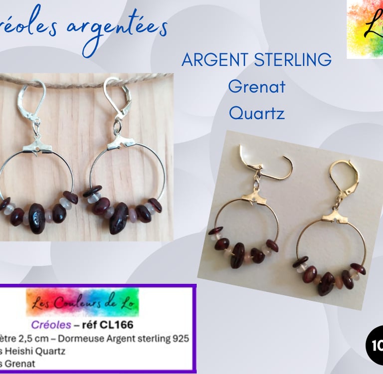 Créoles 925 2,5 cm Grenat Quartz Les Couleurs de Lo