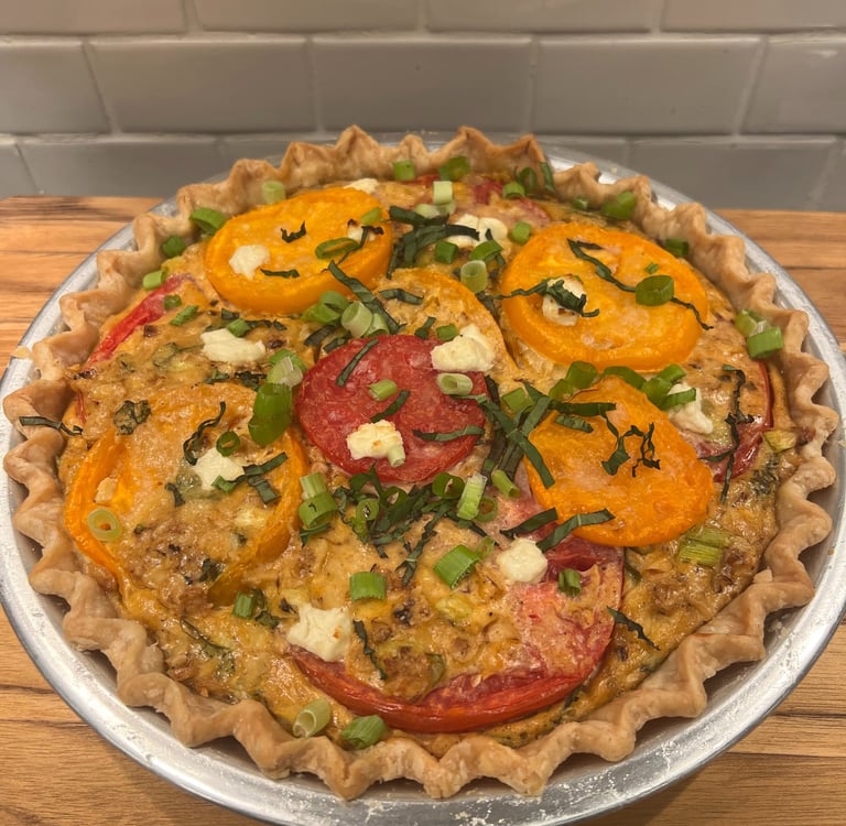 tomato roasted corn and goat cheese pie