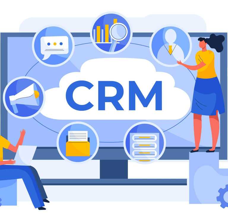 Infografika ukazująca moduły jakimi dysponuje system crm