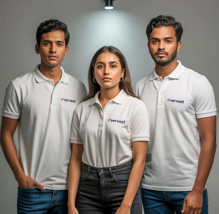 Models wearing custom apparel made for a company