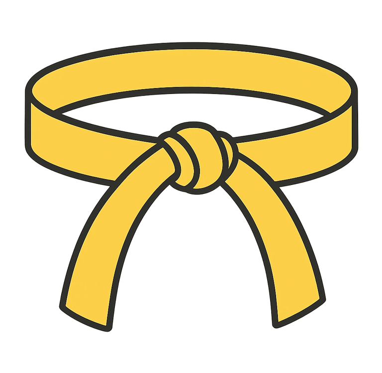Yellow martial arts belt illustration for karate or judo students on black background.