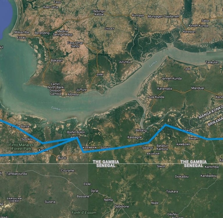 Route Map: 8-Day Bird Photography Tour in The Gambia – Mangroves, Wetlands and Savannas