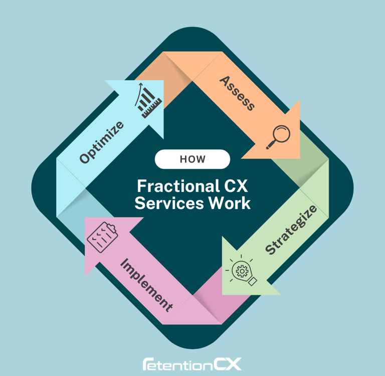 Infographic showing how fractional CX consulting services work.