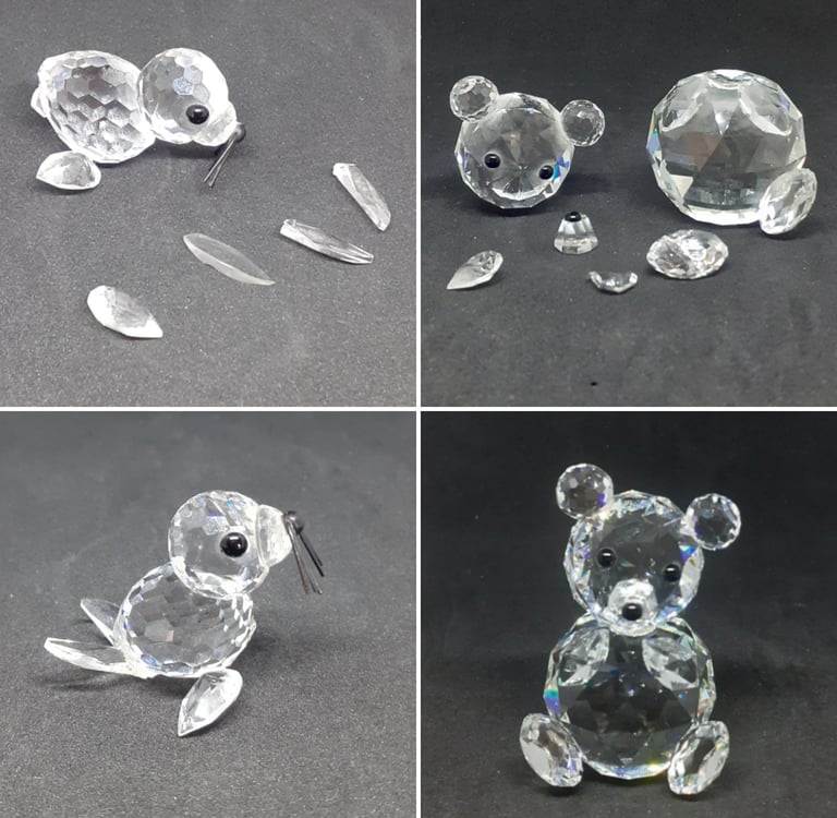 Swarovski ornaments before and after conservation